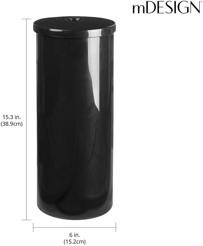 m-design Plastic Floor Stand Toilet Paper Organizer with Cover, 3-Roll Space-Saving Tissue Storage for Bathroom - Fits Under Sink, Vanity, Shelf, in Cabinet, Corner - Aura Collection - Black - Image 4